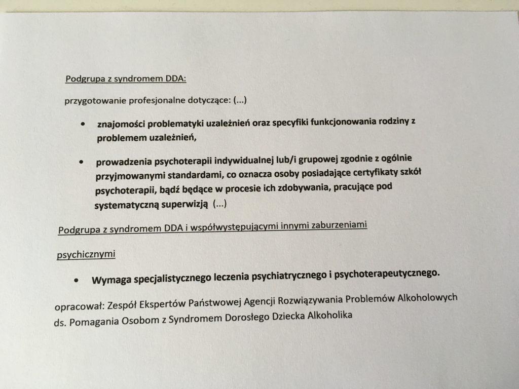 Terapia DDA – standardy opracowane przez Państwową Agencję Rozwiązywania Problemów Alkoholowych