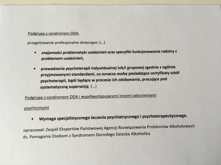 Terapia DDA – standardy opracowane przez Państwową Agencję Rozwiązywania Problemów Alkoholowych